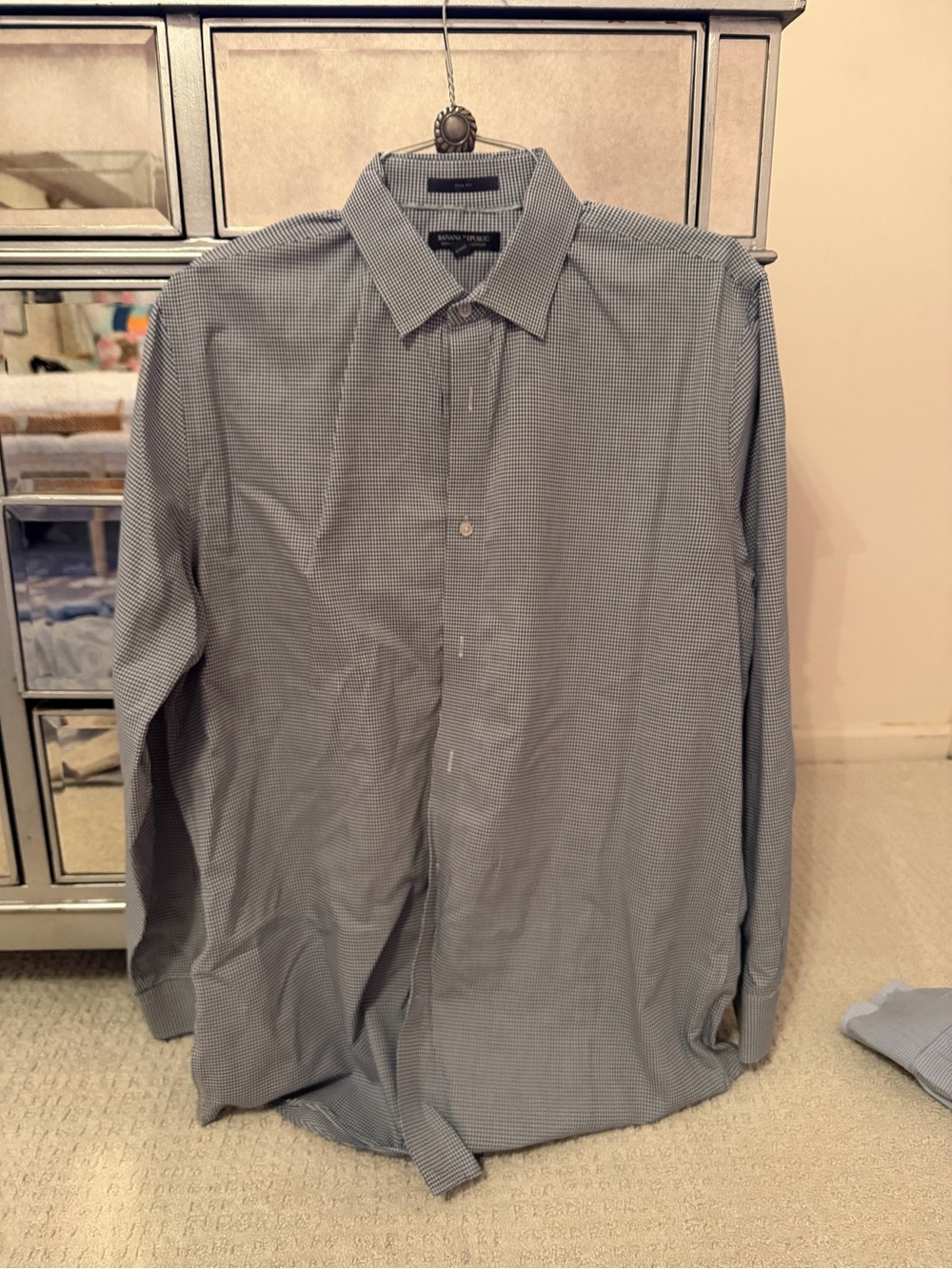 Banana Republic Men's Blue and White Mini-Check Dress Shirt